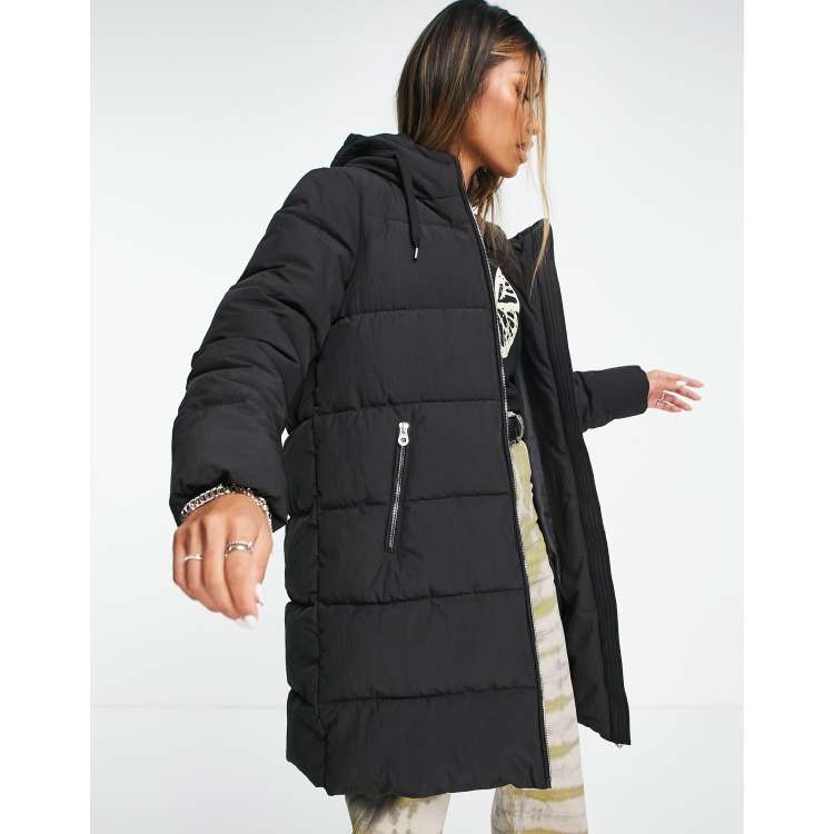 Black longline store hooded coat