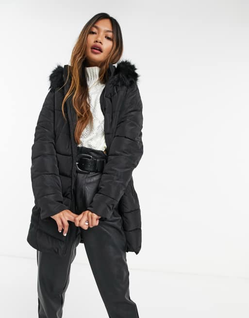 Longline puffer jacket 2024 with fur hood