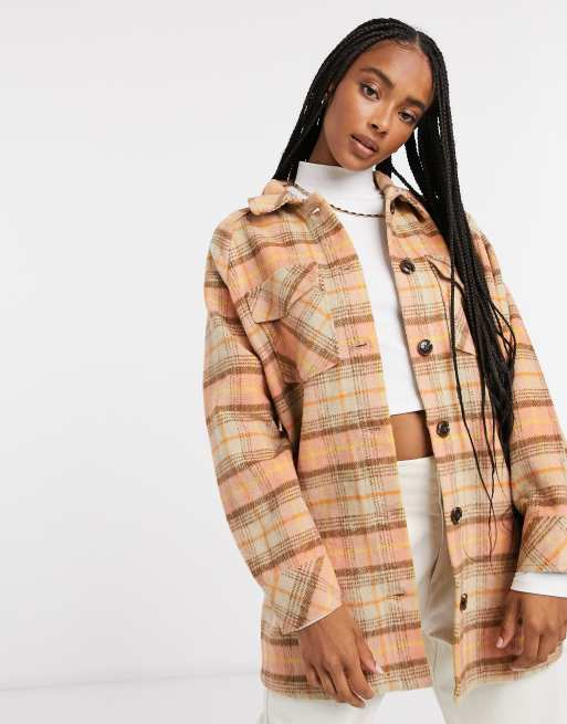 Only longline shacket in orange check | ASOS