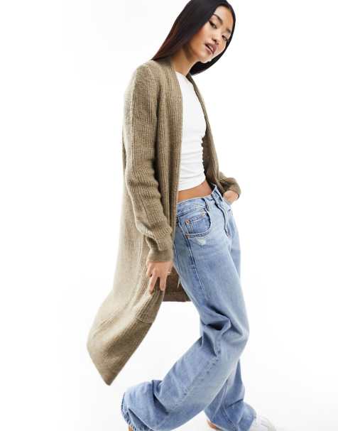ONLY – Longline-Strickjacke in meliertem Braun - view 1