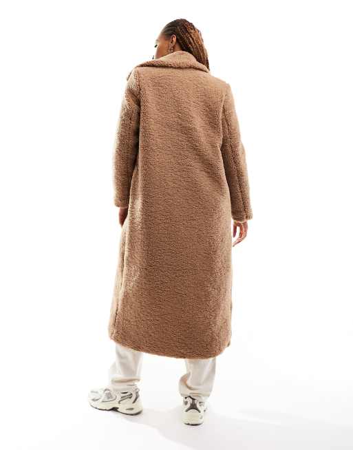 Only longline teddy borg coat in brown