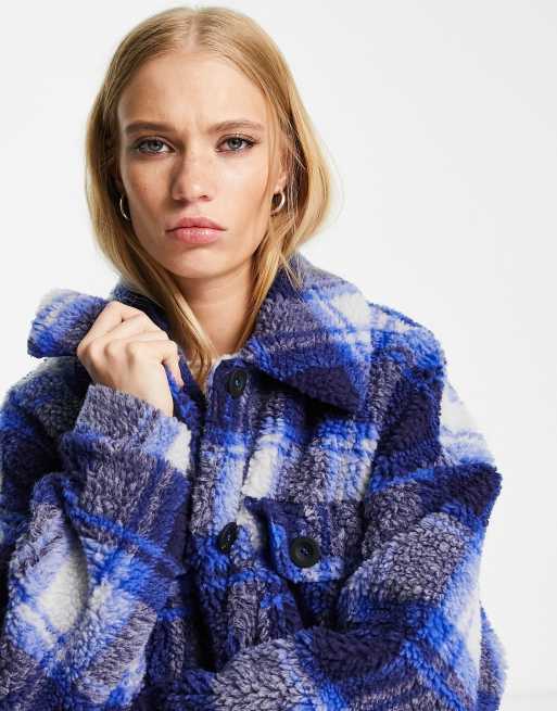 Bershka check teddy longline cheap coat