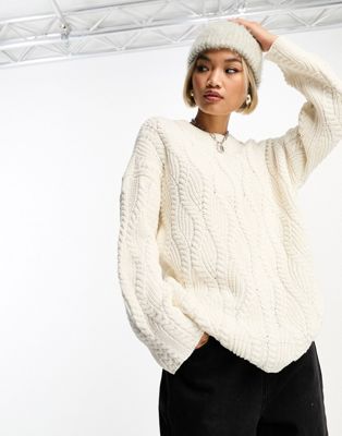 ONLY longline textured cable knit jumper in white
