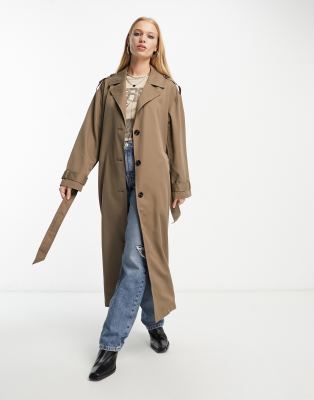 ONLY ONLY longline trench coat in mocha-Brown