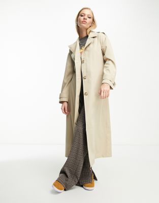 Only - Longline-Trenchcoat in Stone-Neutral