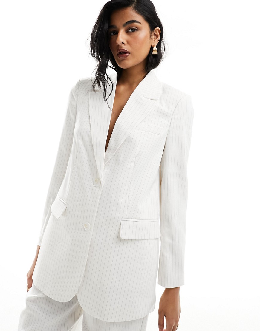 Only Loose Fit Blazer In White Pinstripe - Part Of A Set