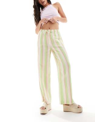 Only Loose Fit Pants In Green & Pink Stripe