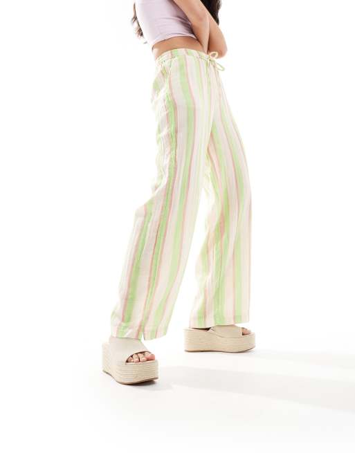 ONLY loose fit pants in green & pink stripe | ASOS
