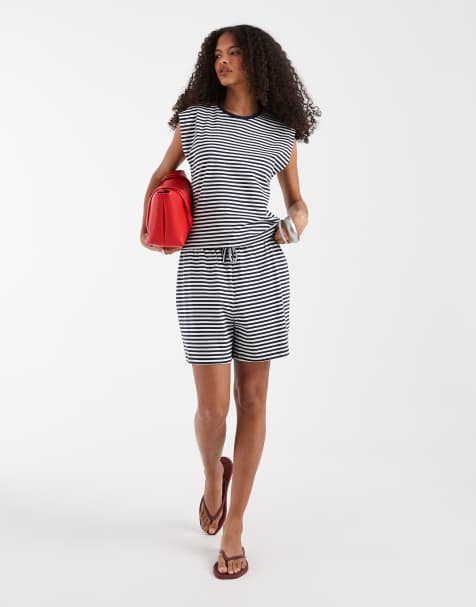 ONLY loose fit shorts co-ord in blue stripes - view 1