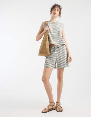 ONLY loose fit shorts co-ord in dark green stripes
