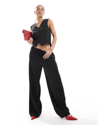 loose fit tailored pants with drawstring detail in black - part of a set