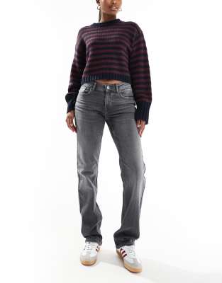 Only Lopez Low Rise Straight Fit Jeans In Gray In Gray