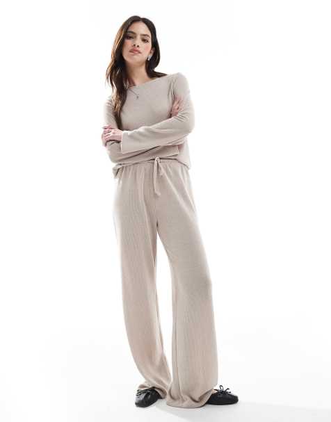 ONLY - Losse broek met striksluiting aan de voorkant in beige, deel van co-ord set - view 1