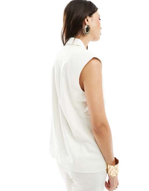 Only - Losvallend gilet van linnenmix in crème, deel van co-ord set , 3 van 4