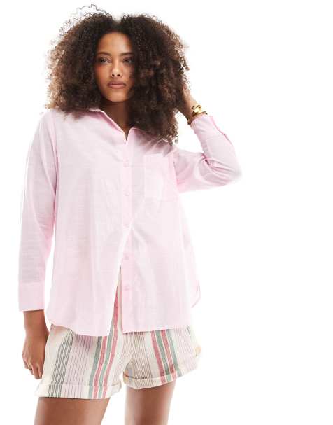 ONLY - Losvallend overhemd met textuur in roze - view 1