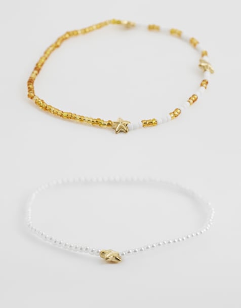 Only - Lot de 2 bracelets de cheville en perles à détail étoile de mer - Multicolore - view 1