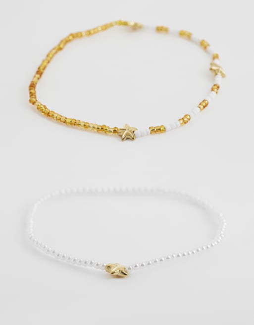 Only - Lot de 2 bracelets de cheville en perles à détail étoile de mer - Multicolore