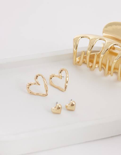 Lot De 2 Paires De Boucles D'Oreilles Clous En Forme De Cœur - Neuf Avec Étiquettes