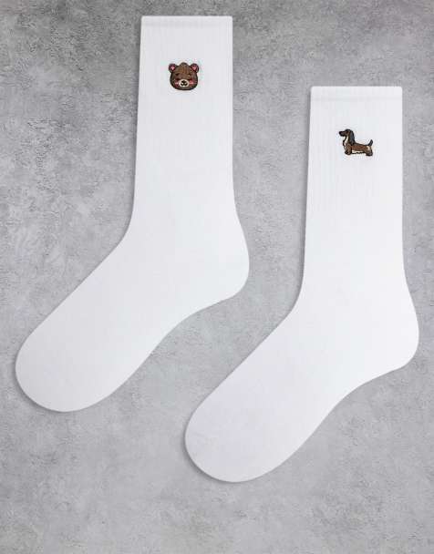 ONLY - Lot de 2 paires de chaussettes à broderies chien et ourson - Blanc - view 1