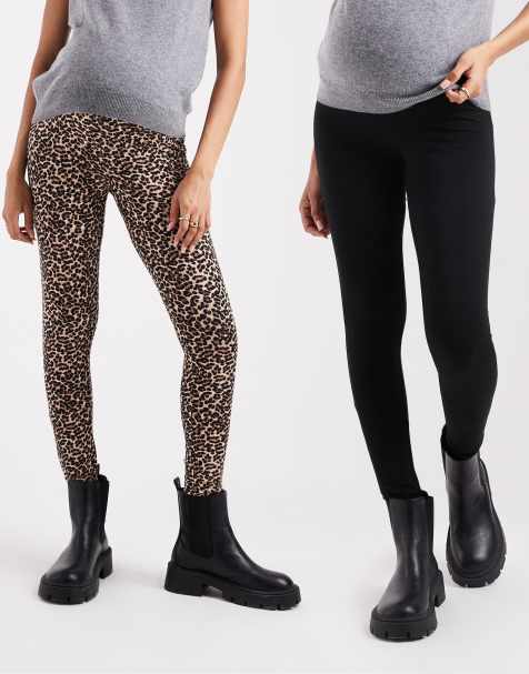 ONLY - Lot de 2 pantalons leggings de grossesse - Noir/imprimé animal - view 1