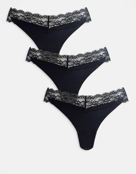 ONLY - Lot de 3 strings sans coutures bordés de dentelle - Noir - view 1