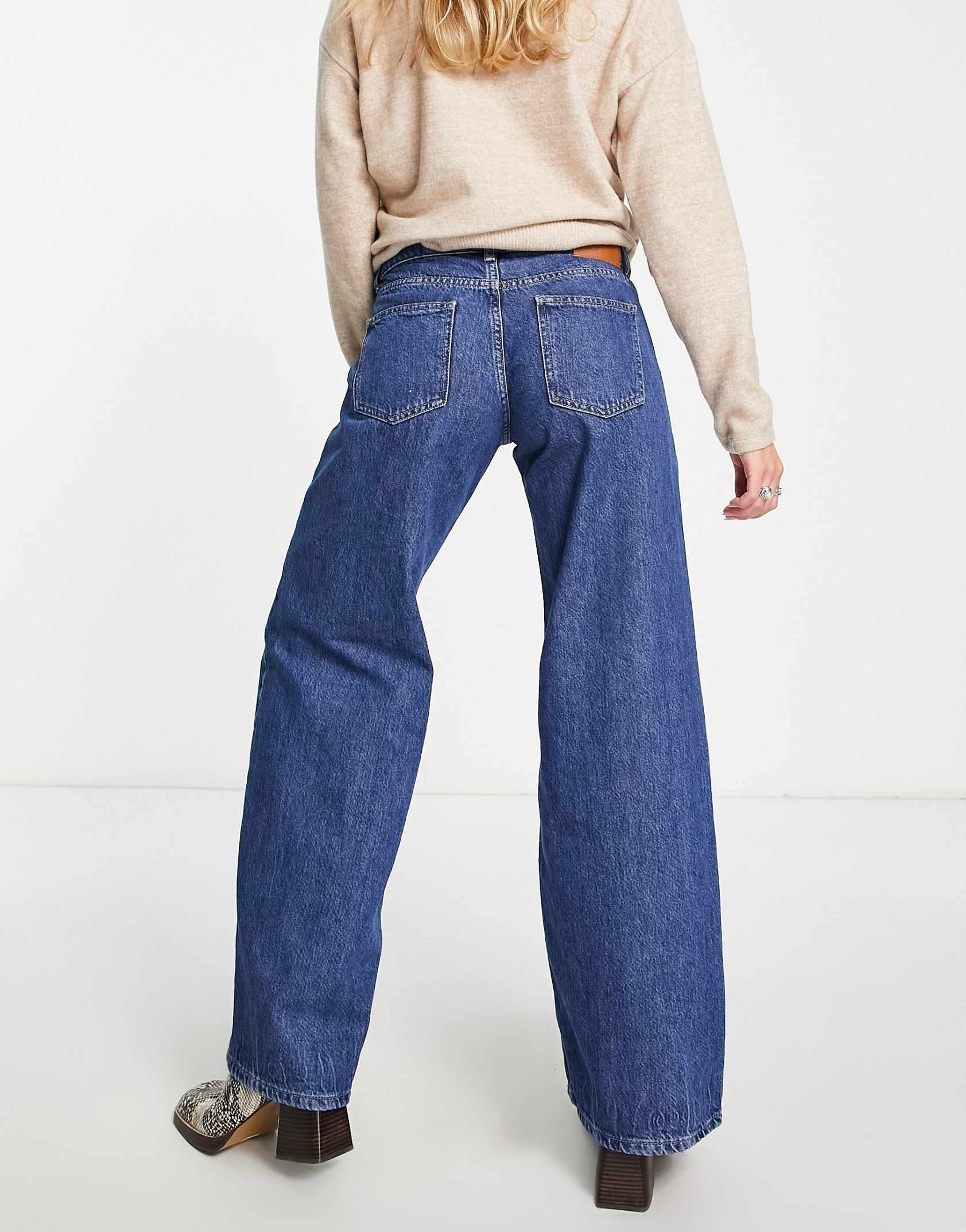 Only low rise wide leg jeans in dark blue -  Price Checker
