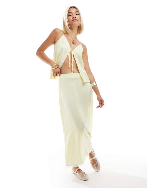 ONLY low waist contrast lace trim maxi skirt co-ord in lemon 
