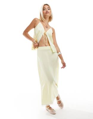low waist contrast lace trim maxi skirt in lemon - part of a set-Yellow