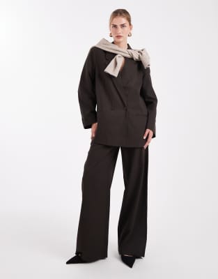 ONLY ONLY low waist wide leg tailored trousers co-ord in brown pinstripe