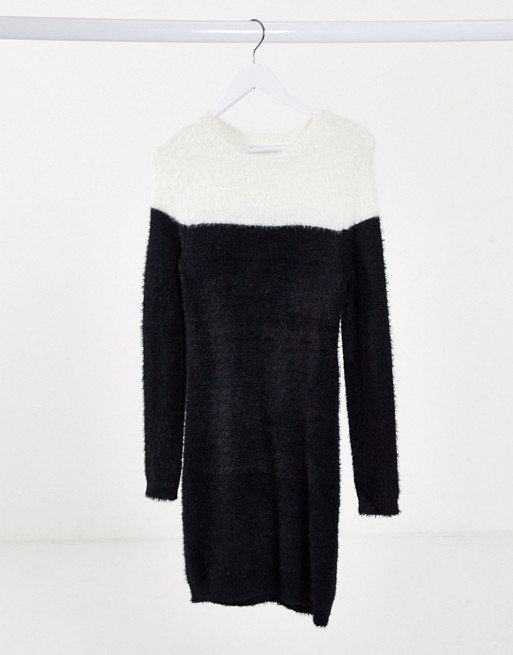 Only lua long sleeve jumper dress in black and white