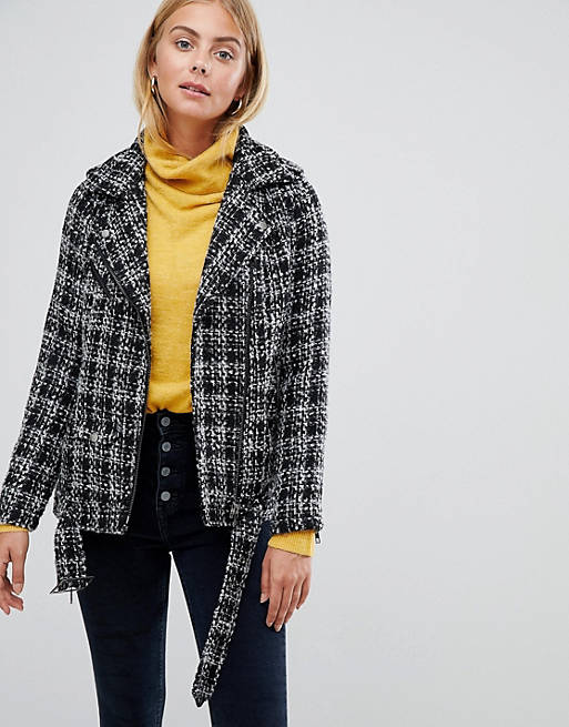 Only Lucia Check Tweed Biker