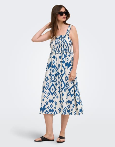 ONLY Lumira maxi mouwloze smockjurk in wit - view 1