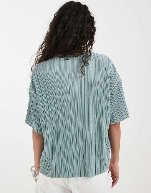 ONLY - Lys blågrøn top med firkantet pasform og plisseringer, 4 af 4