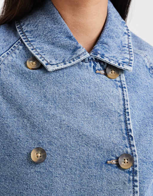 ONLY - Lyseblå kort trenchcoat i denim, 3 af 4