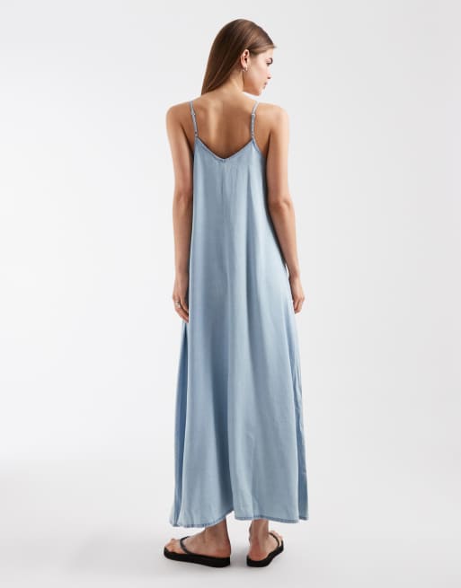 ONLY - Lyseblå maxikjole i chambray, 3 af 4