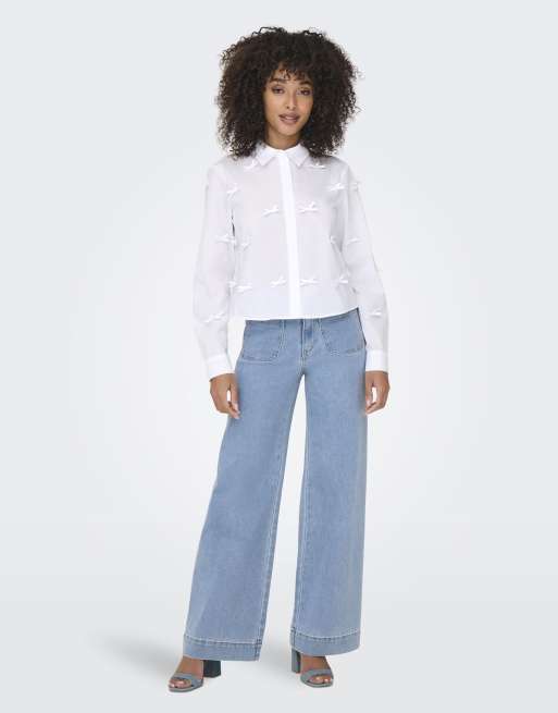 ONLY Madeline high waisted wide leg pocket jeans in blue denim, 3 of 6