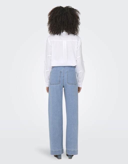 ONLY Madeline højtaljede jeans med brede ben og lommer i blå denim, 2 af 6