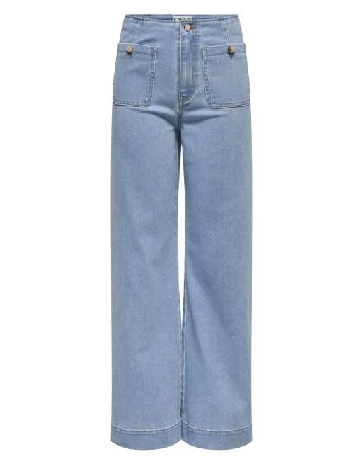 ONLY Madeline højtaljede jeans med brede ben og lommer i blå denim, 5 af 6