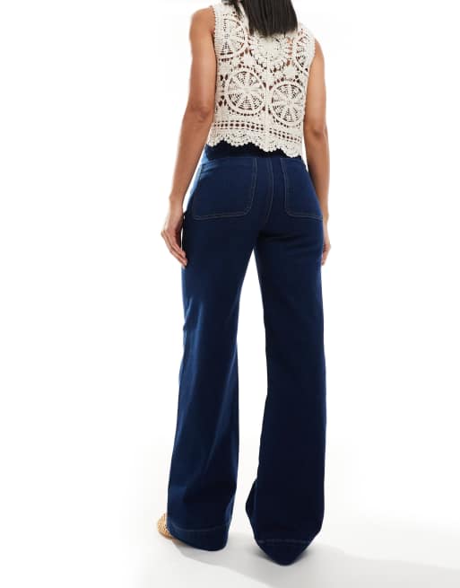 ONLY – Madeline – Jeans in dunkelblauer Waschung mit hohem Bund, weitem Bein und Taschendetail, 3 von 5