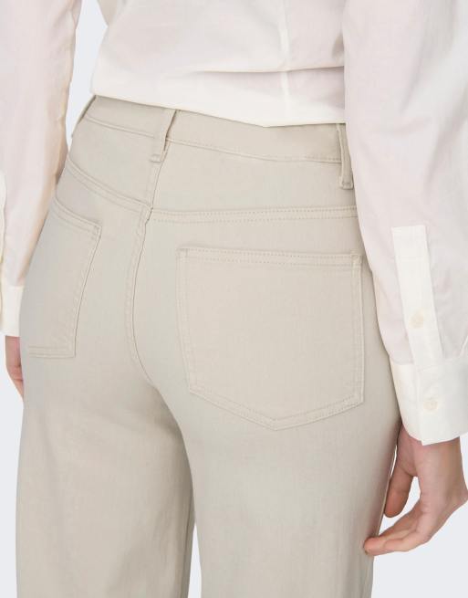 ONLY Madison Blush high waisted wide leg cropped jeans in white denim, 5 of 7