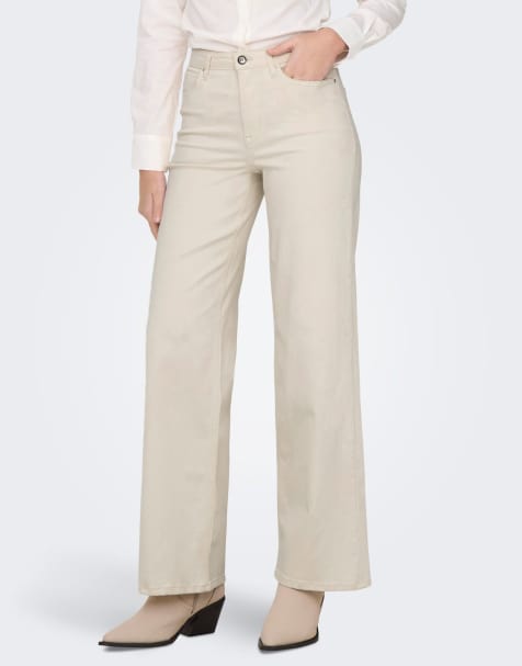 ONLY Madison Blush højtaljede cropped jeans med brede ben i hvid denim - view 1