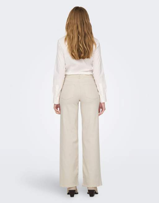 ONLY Madison Blush hoch geschnittene Cropped-Jeans mit weitem Bein aus weißem Denim, 2 von 7