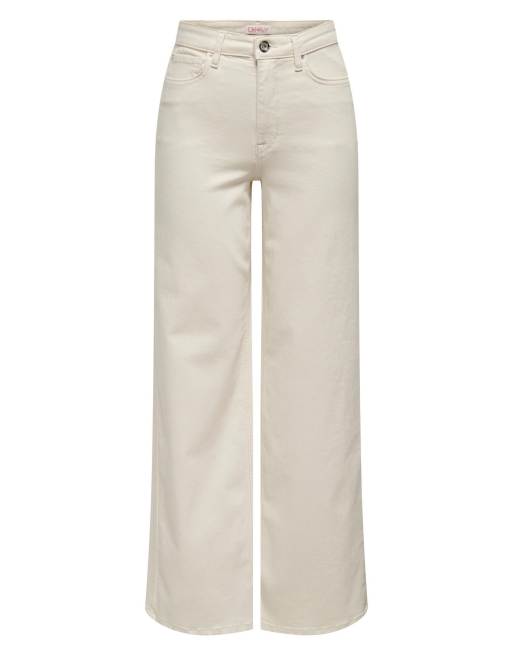 ONLY Madison Blush hoch geschnittene Cropped-Jeans mit weitem Bein aus weißem Denim, 6 von 7
