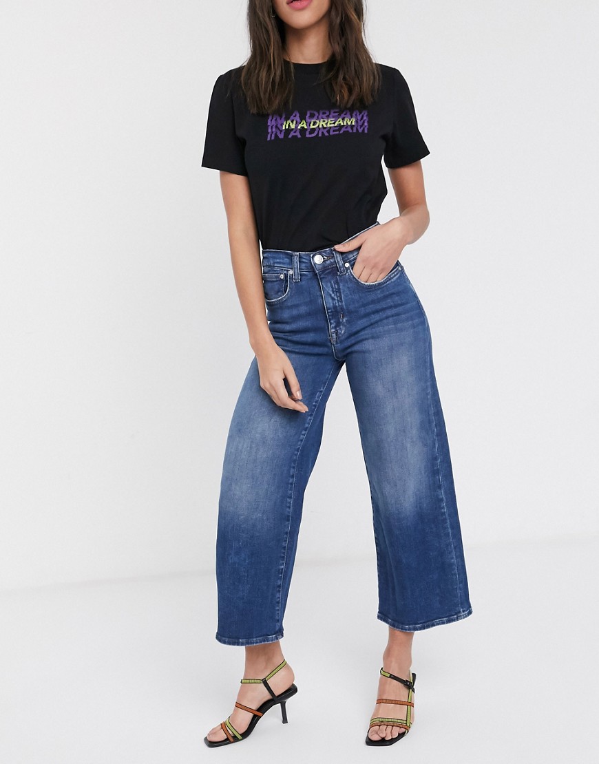 Only - Madison - Cropped denim jeans met hoge taille en wijde pijpen-Blauw