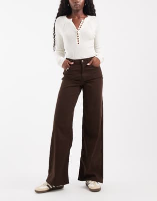 Only Madison High Waist Wide Leg Jeans In Brown