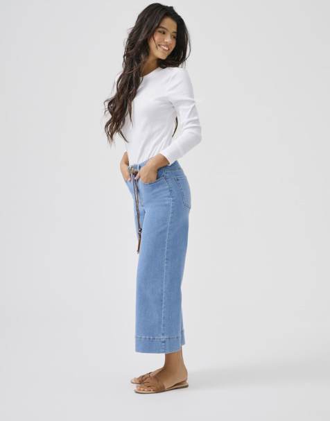 ONLY Madison højtaljede ankellange jeans med brede ben og bælte i blå denim - view 1