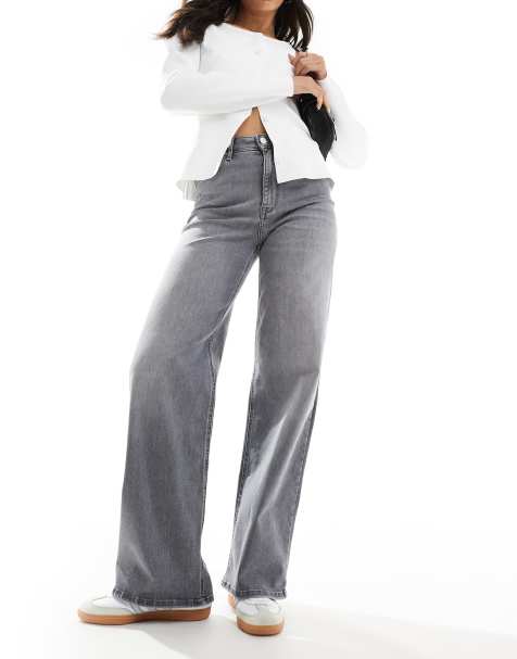 ONLY Madison high waist wide leg jeans in light grey 
