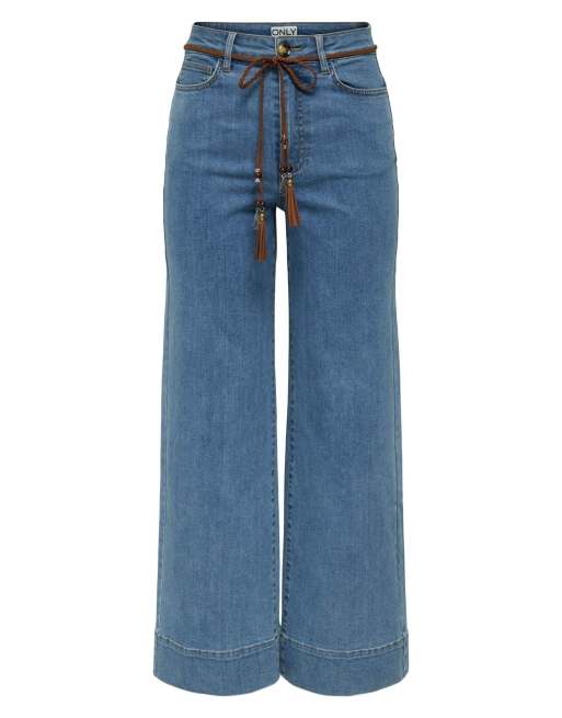 ONLY Madison jean court à taille haute, jambe large, ceinturé, en denim bleu, 6 de 7