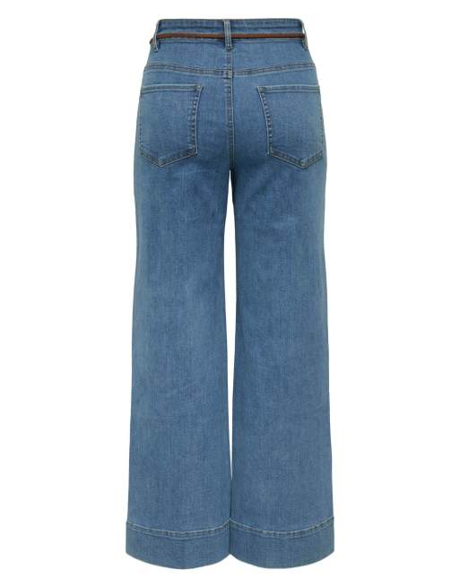 ONLY Madison jean court à taille haute, jambe large, ceinturé, en denim bleu, 7 de 7
