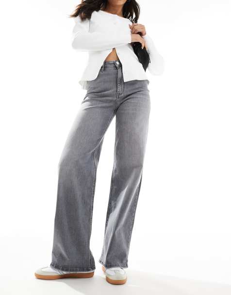 ONLY – Madison – Jeans in Hellgrau mit hohem Bund und weitem Bein - view 1